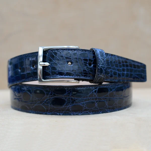 Cintura Coccodrillo Blu Fibbia Palladio